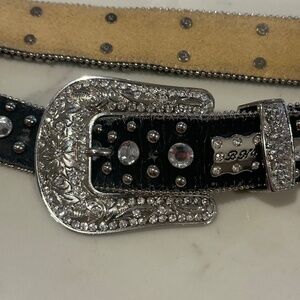 Rhinestone Leather Belt